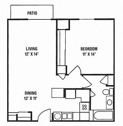 the first floor plan of a town house with a kitchen and living room